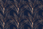Navy Bronze Leaf Wallpaper : Line Art Tropical Mural - View 2