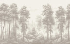 Grey Beech Forest Wallpaper : Misty Tree Silhouette Mural - flat design
