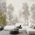 Grey Beech Forest Wallpaper : Misty Tree Silhouette Mural