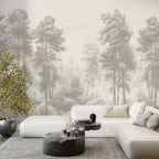 Grey Beech Forest Wallpaper : Misty Tree Silhouette Mural