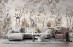 Beige Peacock Wallpaper : Autumn Leaves and Branches Mural - View 2