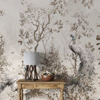 Beige Peacock Wallpaper : Autumn Leaves and Branches Mural