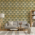 Green Gold Art Deco Wallpaper : Geometric Fan Pattern - View 4