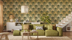 Green Gold Art Deco Wallpaper : Geometric Fan Pattern - View 3