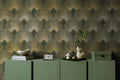 Green Gold Art Deco Wallpaper : Geometric Fan Pattern
