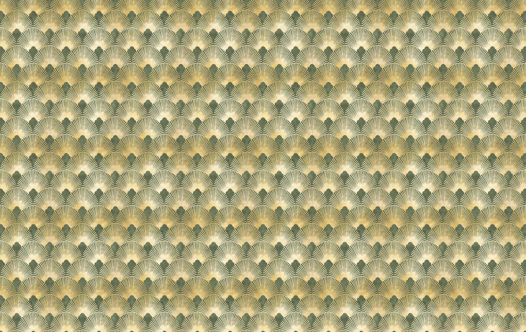 Green Gold Art Deco Wallpaper : Geometric Fan Pattern - View 2