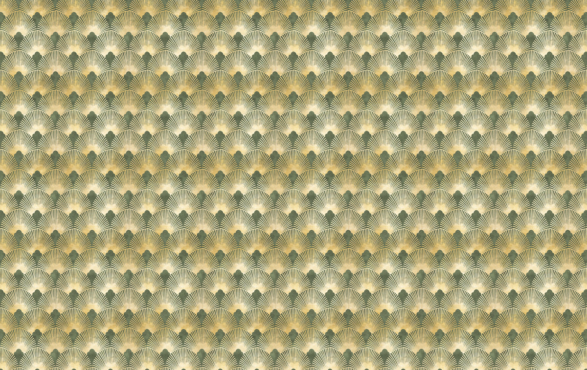 Green Gold Art Deco Wallpaper : Geometric Fan Pattern - View 2