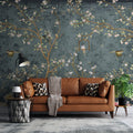 Teal Chinoiserie Blossom Wallpaper : Birds And Branches Mural