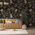 Dark Floral Garden Wallpaper : Leopard Accent Botanical Mural
