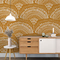 Mustard Boho Wallpaper : Ethnic Scallop Pattern