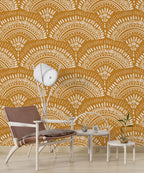 Mustard Boho Wallpaper : Ethnic Scallop Pattern - View 3