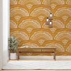 Mustard Boho Wallpaper : Ethnic Scallop Pattern - View 5