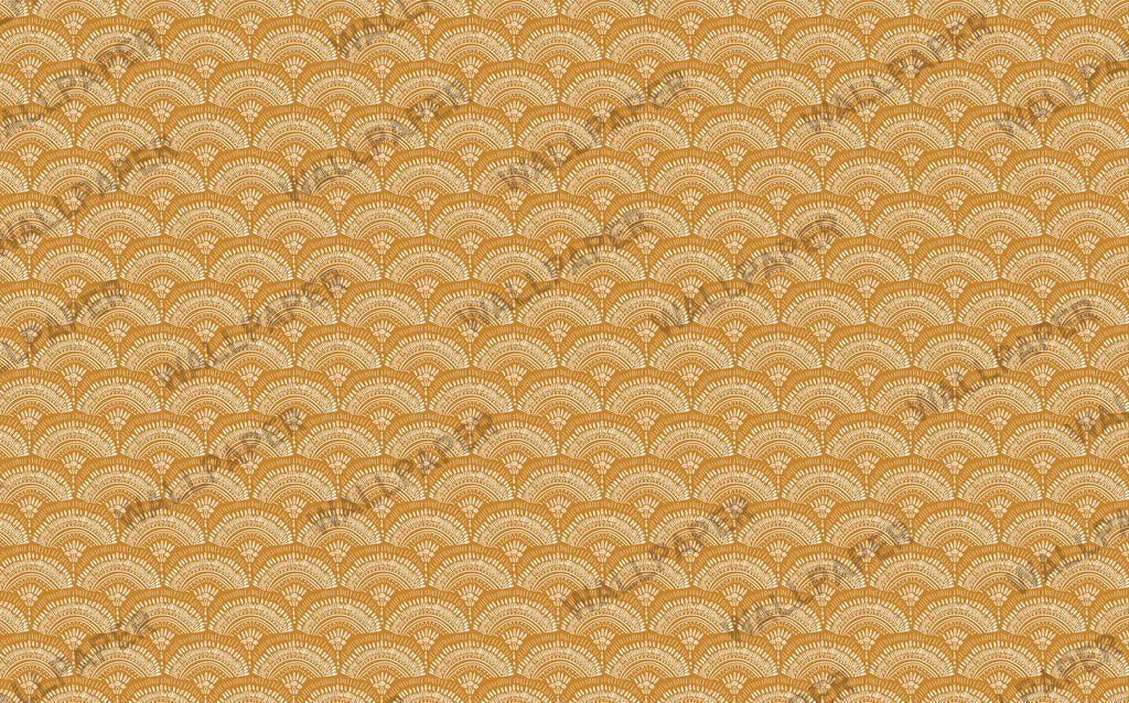 Mustard Boho Wallpaper : Ethnic Scallop Pattern - View 2