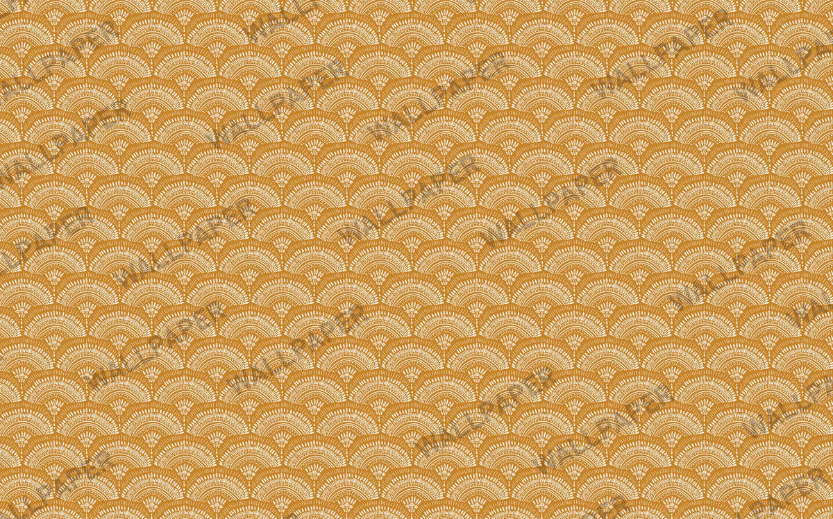 Mustard Boho Wallpaper : Ethnic Scallop Pattern - View 2