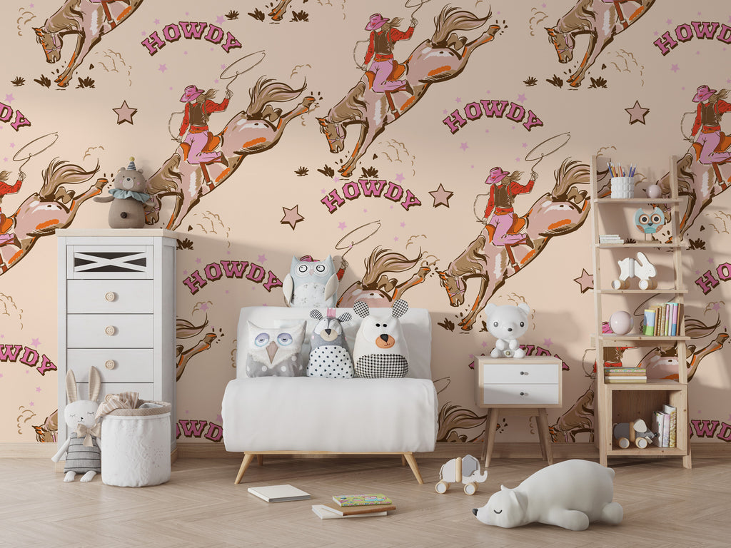 Rodeo Cowgirl Wallpaper : Retro Western Pattern Mural - View 5