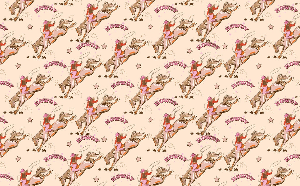 Rodeo Cowgirl Wallpaper : Retro Western Pattern Mural - flat design