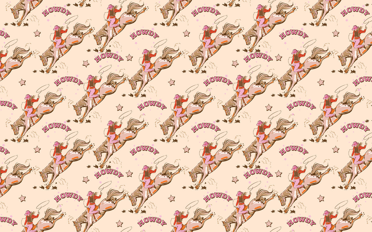 Rodeo Cowgirl Wallpaper : Retro Western Pattern Mural - flat design