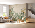 Bird of Paradise Wallpaper : Tropical Leaves on Beige Mural
