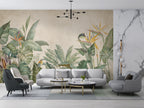 Bird of Paradise Wallpaper : Tropical Leaves on Beige Mural - View 4