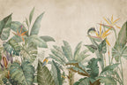 Bird of Paradise Wallpaper : Tropical Leaves on Beige Mural - flat design
