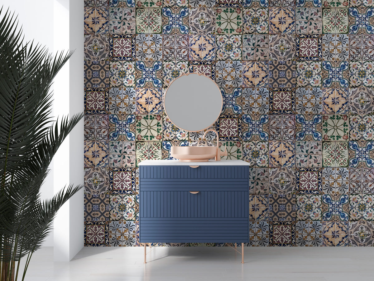 Vintage Tile Wallpaper : Portuguese Azulejo Pattern Mural