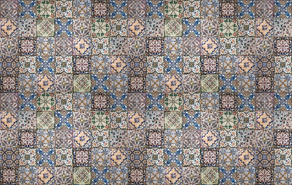 Vintage Tile Wallpaper : Portuguese Azulejo Pattern Mural - flat design