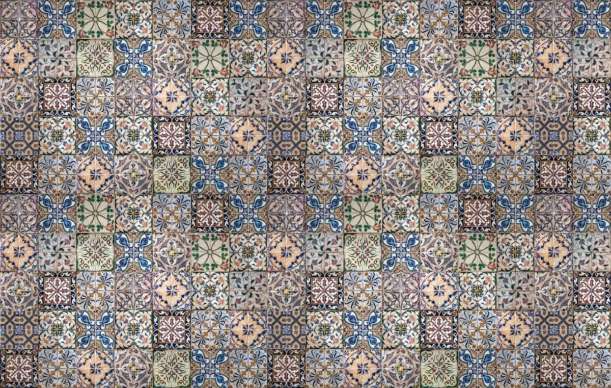 Vintage Tile Wallpaper : Portuguese Azulejo Pattern Mural - flat design