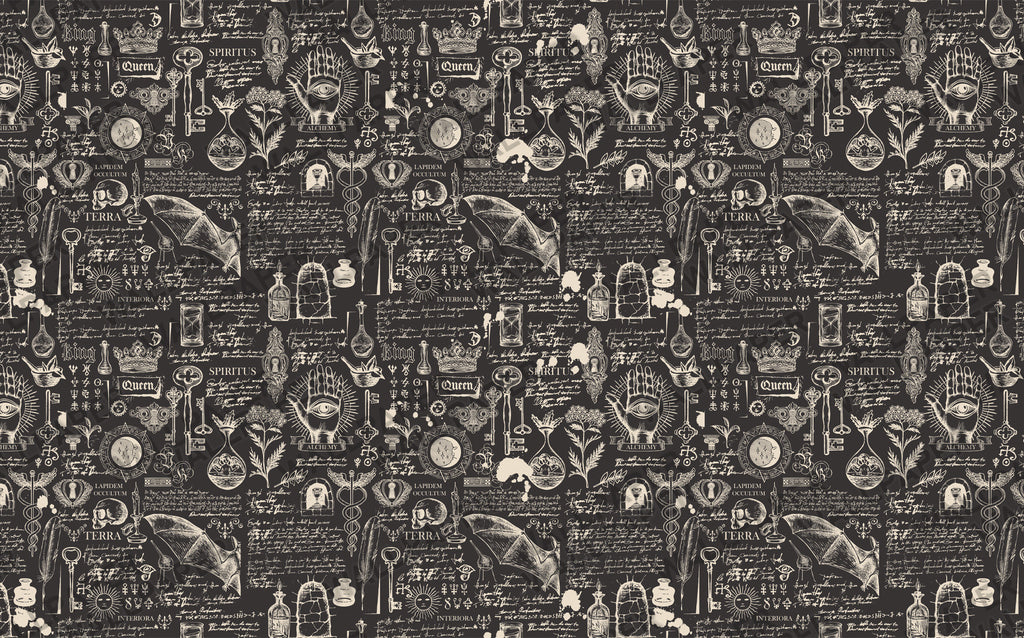 Alchemy Script Wallpaper : Vintage Manuscript Black Mural - View 2