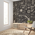Alchemy Script Wallpaper : Vintage Manuscript Black Mural - View 3