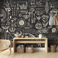 Alchemy Script Wallpaper : Vintage Manuscript Black Mural