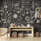 Alchemy Script Wallpaper : Vintage Manuscript Black Mural