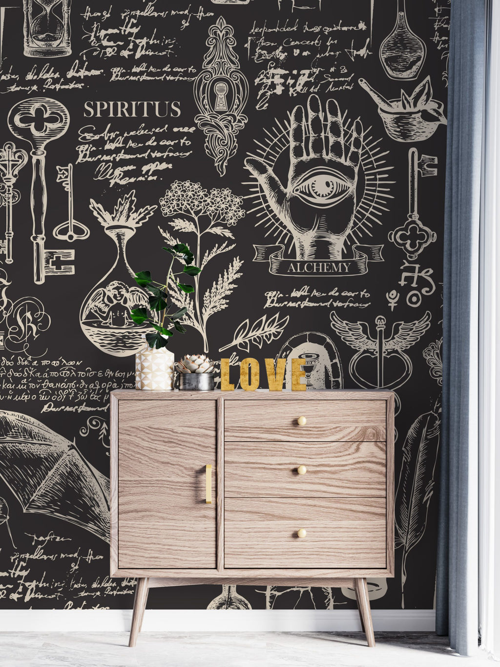 Alchemy Script Wallpaper : Vintage Manuscript Black Mural - View 4