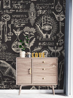 Alchemy Script Wallpaper : Vintage Manuscript Black Mural - View 4