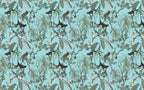 Monkey and Parrot Wallpaper : Aqua Tropical Jungle Pattern Mural - flat design