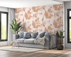 Terracotta Safari Toile Wallpaper : Giraffe and Leopard Pattern Mural - View 2