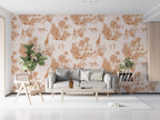 Terracotta Safari Toile Wallpaper : Giraffe and Leopard Pattern Mural
