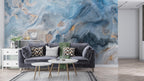 Smoky Blue Marble Wallpaper : Soft Stone Swirl Mural