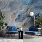 Smoky Blue Marble Wallpaper : Soft Stone Swirl Mural - View 3