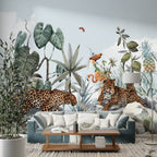 Leopard Jungle Wallpaper : Tropical Leaves and Rocks Mural - View 2