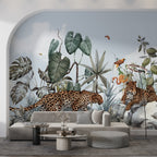 Leopard Jungle Wallpaper : Tropical Leaves and Rocks Mural - View 4