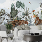 Leopard Jungle Wallpaper : Tropical Leaves and Rocks Mural - View 3