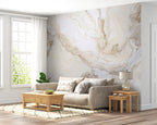 Beige White Marble Wallpaper : Soft Veined Stone Mural - View 2