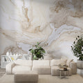 Beige White Marble Wallpaper : Soft Veined Stone Mural