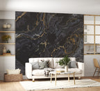 Black and Gold Marble Wallpaper : Dark Stone Mural - View 3