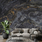 Black and Gold Marble Wallpaper : Dark Stone Mural - View 4