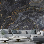 Black and Gold Marble Wallpaper : Dark Stone Mural - View 2