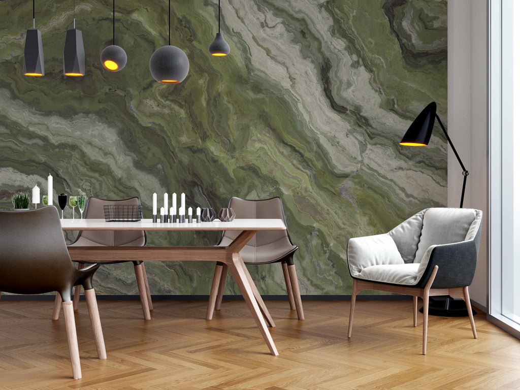 Green Onyx Marble Wallpaper : Olive Stone Pattern Mural - View 4