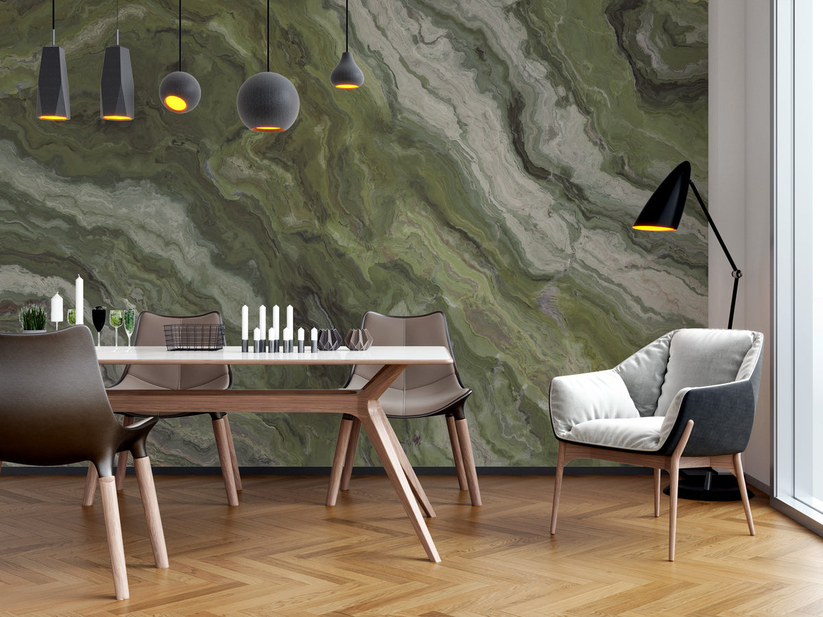 Green Onyx Marble Wallpaper : Olive Stone Pattern Mural - View 4