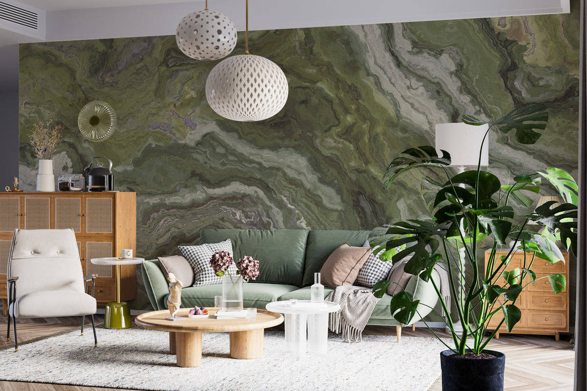 Green Onyx Marble Wallpaper : Olive Stone Pattern Mural