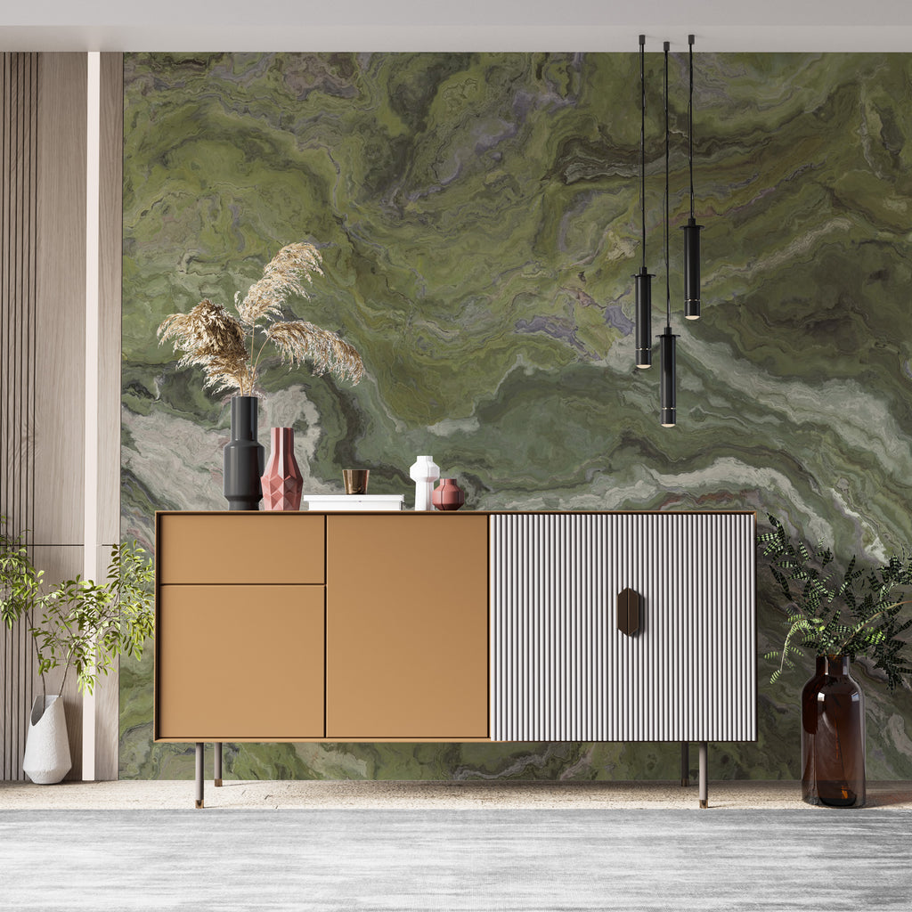 Green Onyx Marble Wallpaper : Olive Stone Pattern Mural - View 2